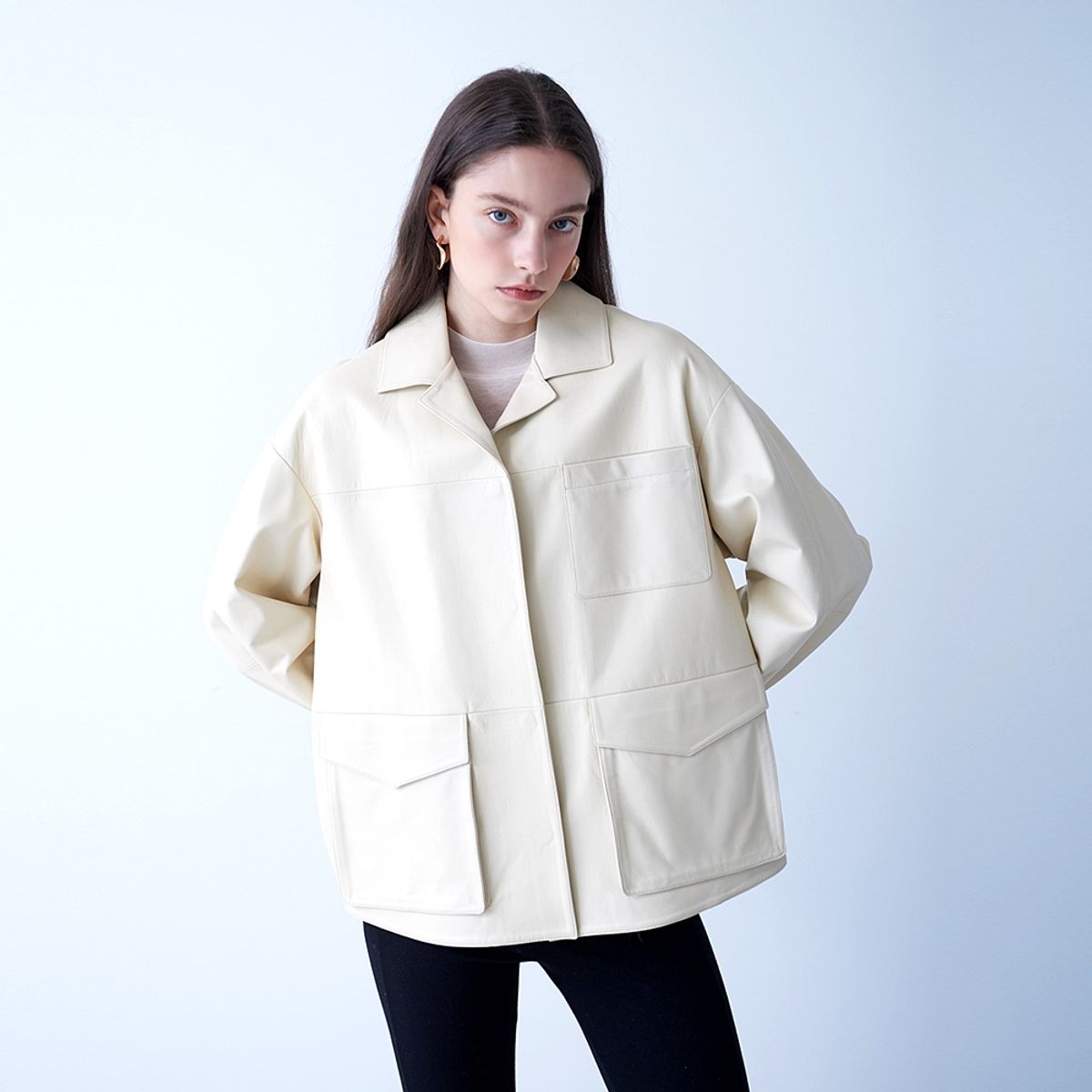 핀블랙(PINBLACK) LAMBSKIN FIELD JACKET IVORY