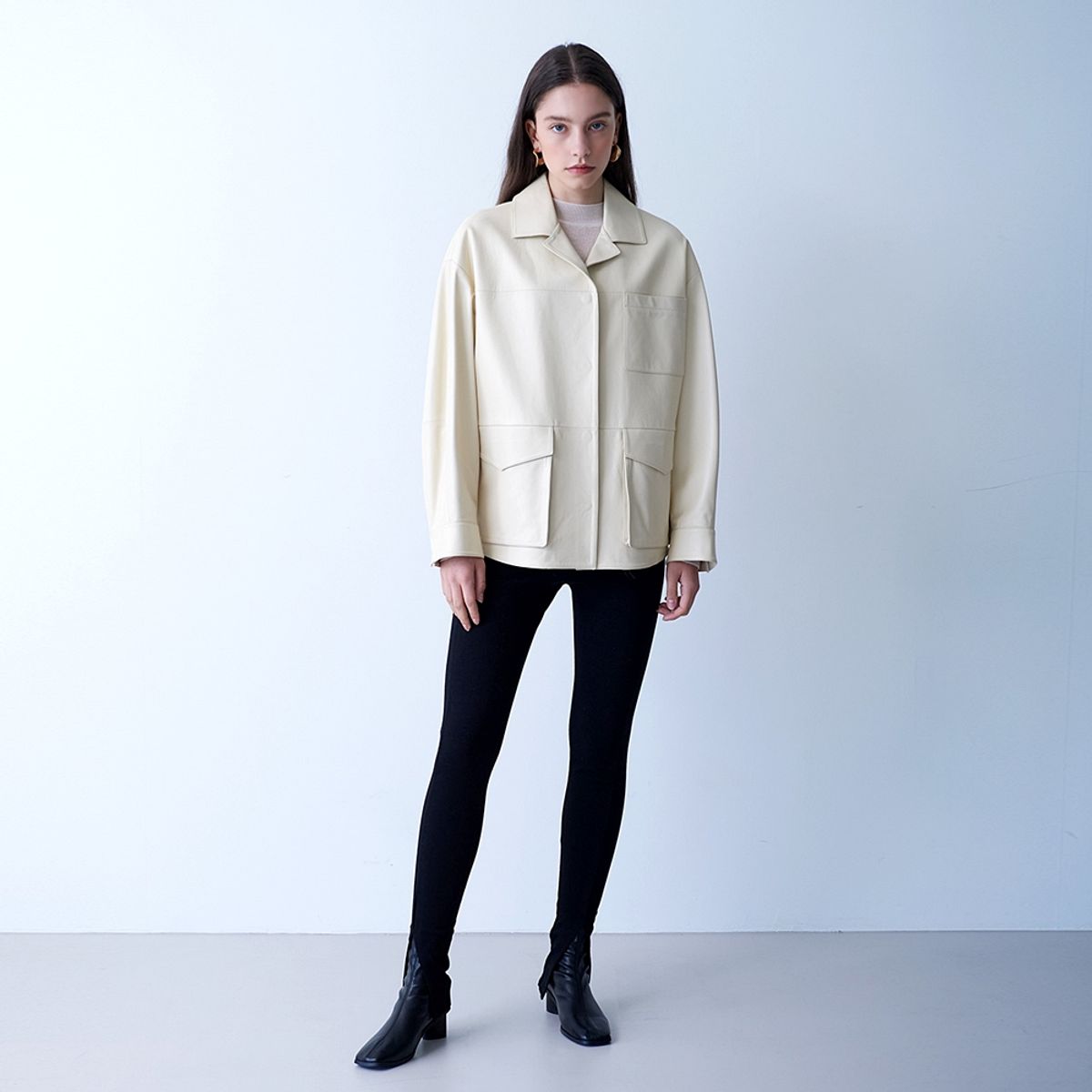 핀블랙(PINBLACK) LAMBSKIN FIELD JACKET IVORY