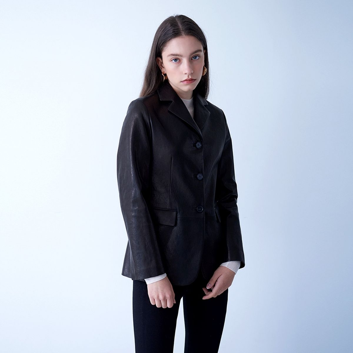 핀블랙(PINBLACK) VEGETABLE LAMBSKIN SLIM JACKET BLACK