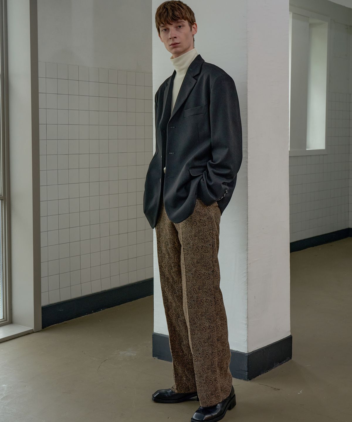 트립르센스(TRIP LE SENS) [BELT SET] EXCLUSIVE PAISLEY JACQUARD WIDE SLACKS_BROWN