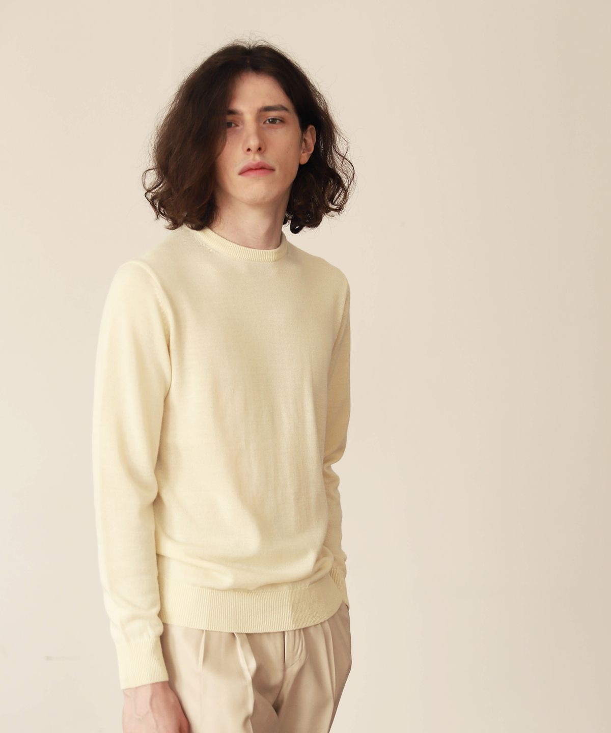 벨리프(BELLIEF) Wool soft round neck knit (Cream)