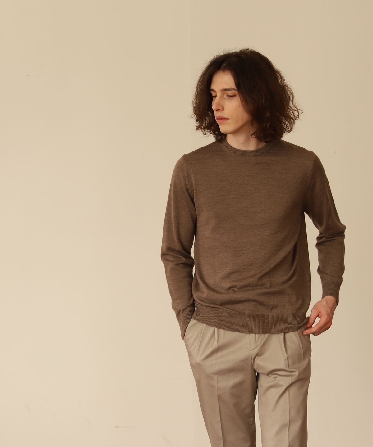 벨리프(BELLIEF) Wool soft round neck knit (Brown)
