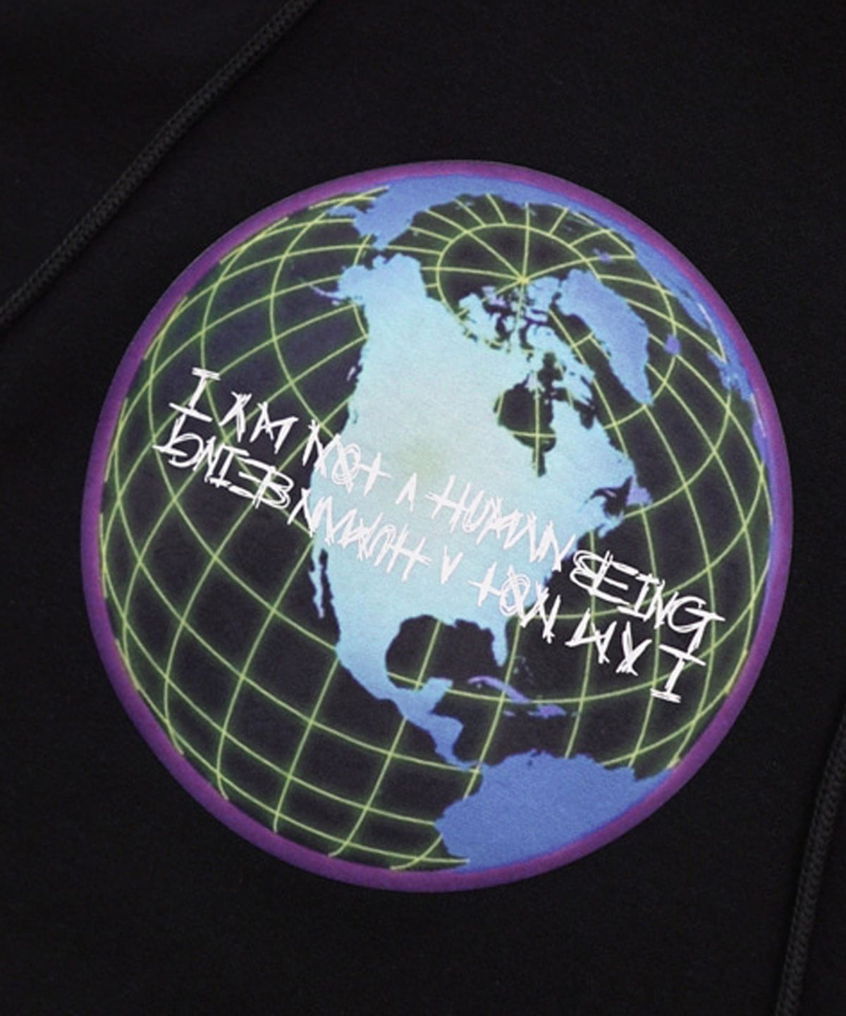 아임낫어휴먼비잉(I AM NOT A HUMAN BEING) GLOBE PRINT HOODIE - BLACK