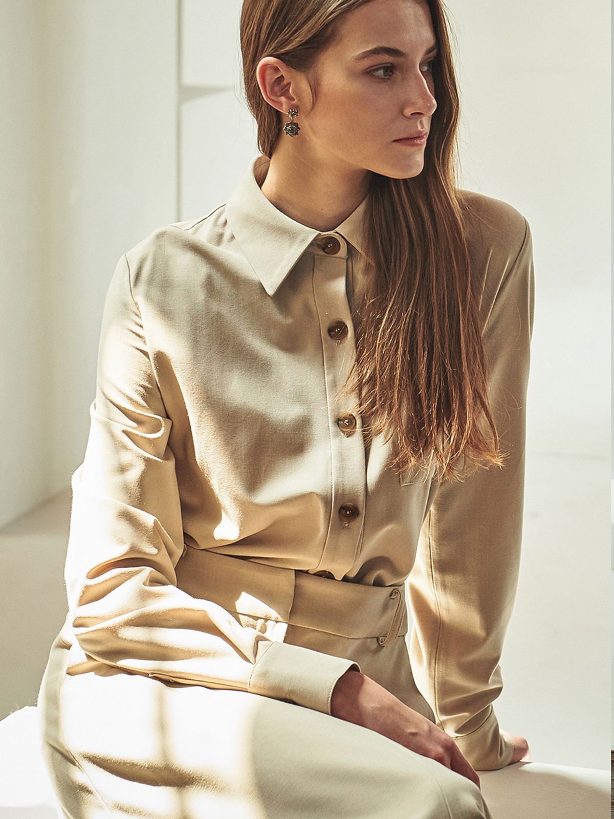 아쿠드(ACUD) TWO-WAY SHIRT DRESS_BEIGE