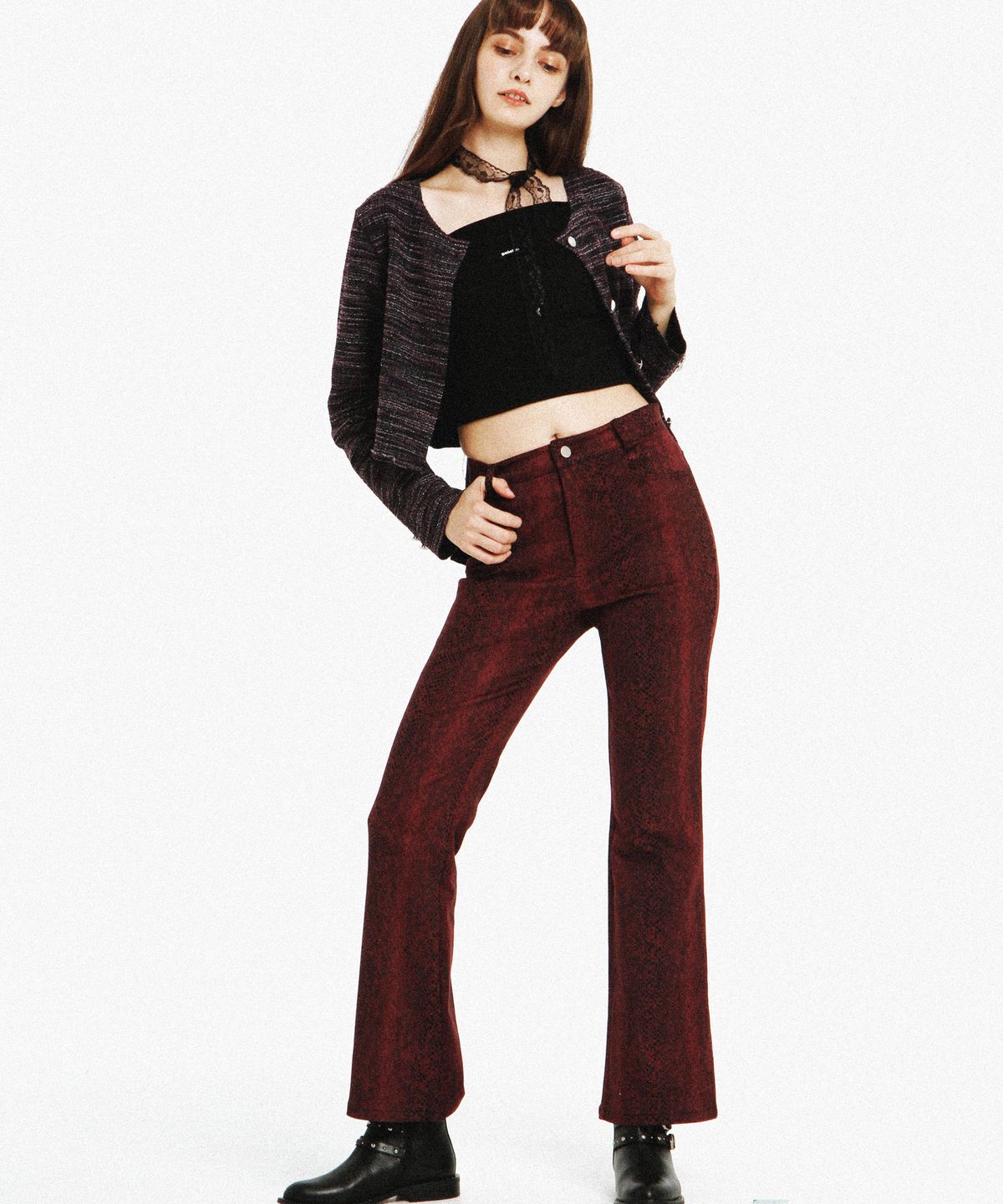 팔레트(PALETTE) PYTHON BOOTCUT PANTS (BURGUNDY)