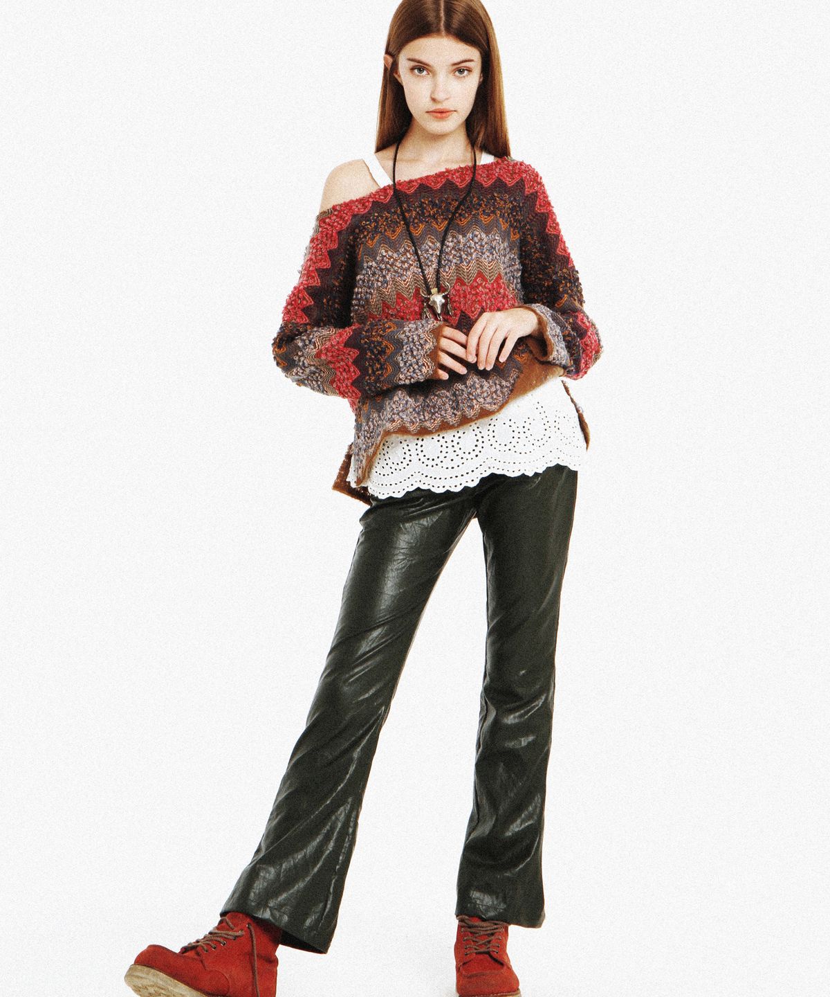 팔레트(PALETTE) LEATHER BOOTCUT PANTS (DEEP GREEN)