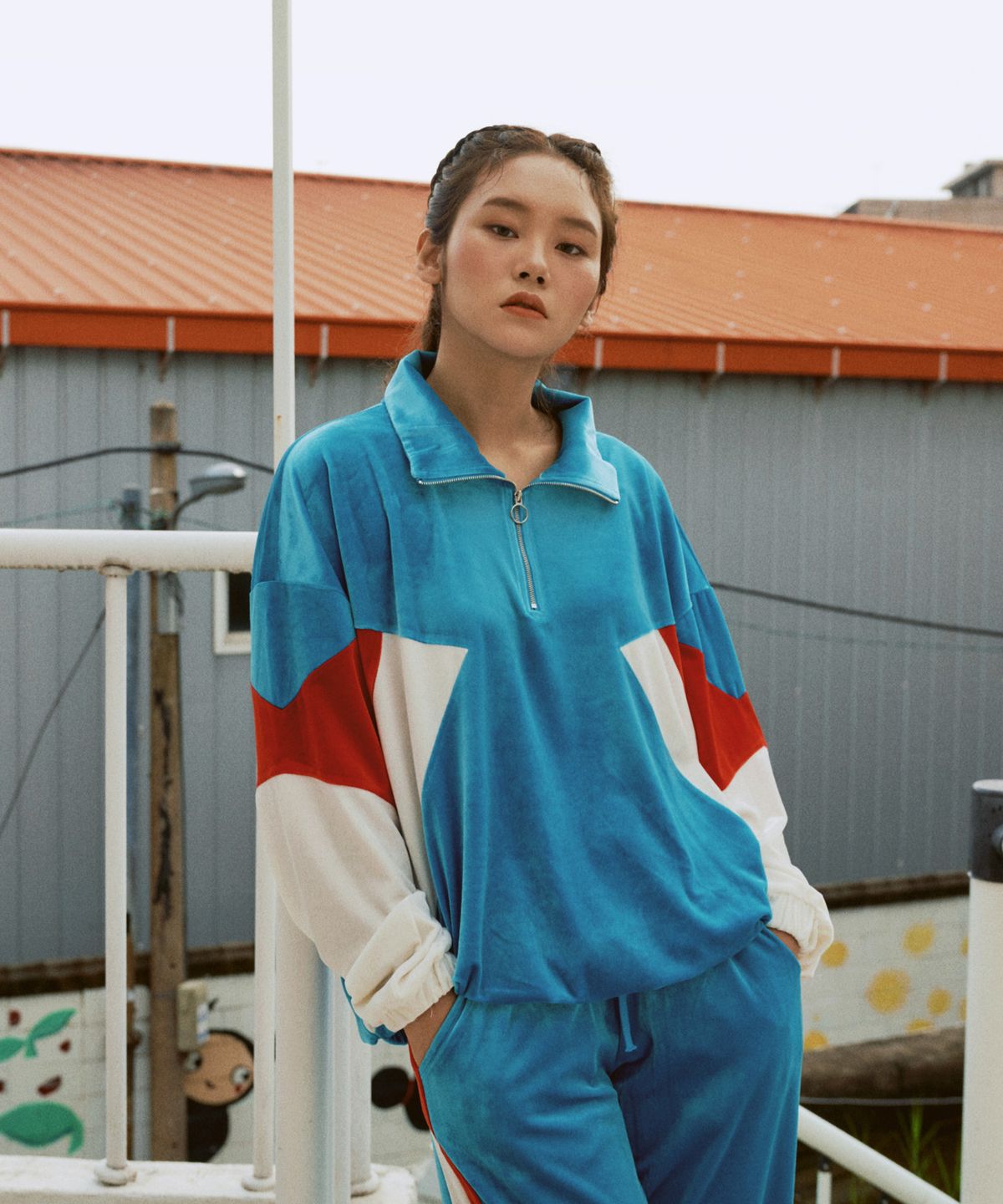 팽고(FANGOH) SL 벨벳 트레이닝 집업 탑 cyan