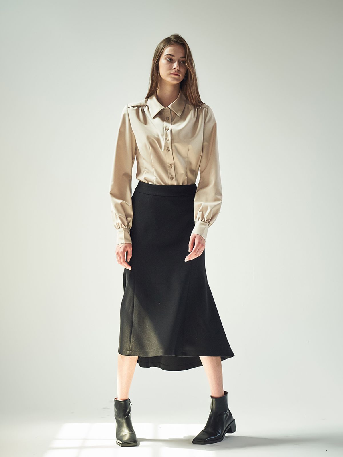 아쿠드(ACUD) MERMAID LINE FLARED SKIRT_L.GREY