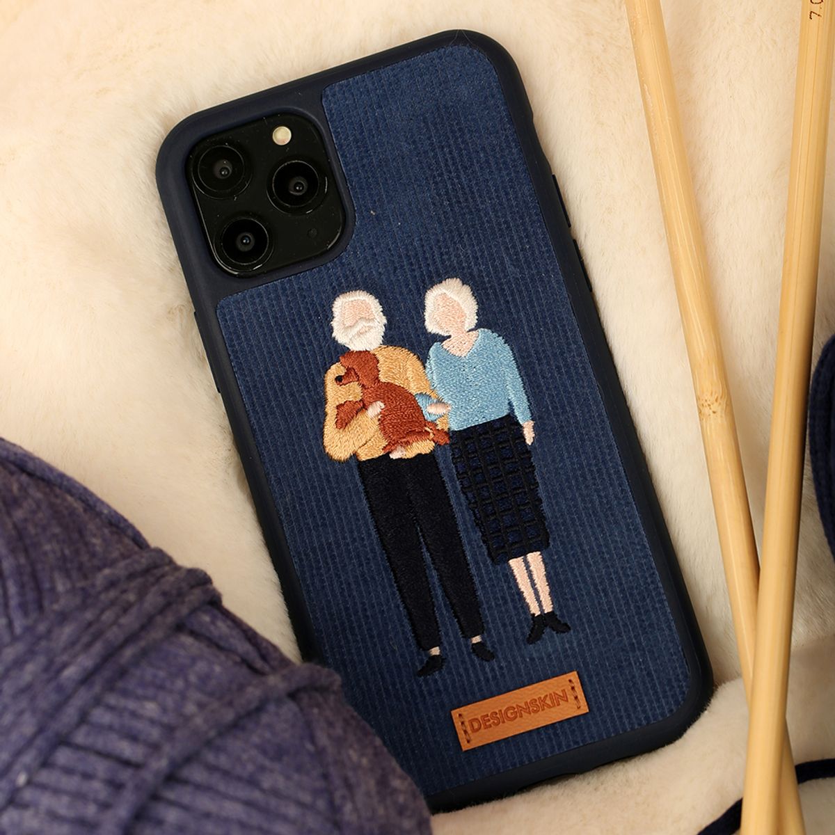 디자인스킨(DESIGNSKIN) 아이폰/갤럭시/갤럭시노트 코듀로이 자수 커플 케이스