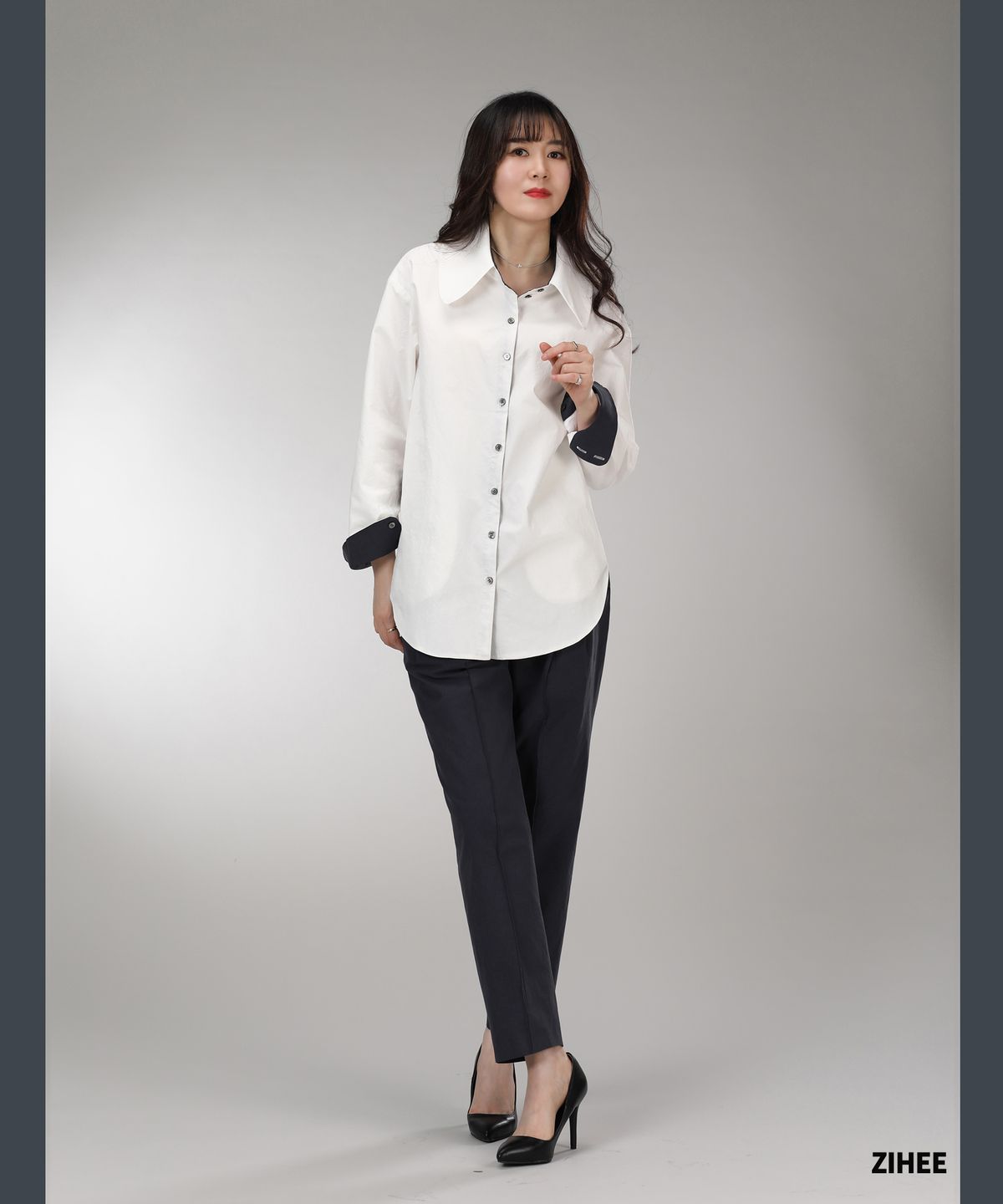 지희(ZIHEE) 아이보리 럭셔리 클래식 셔츠형재킷