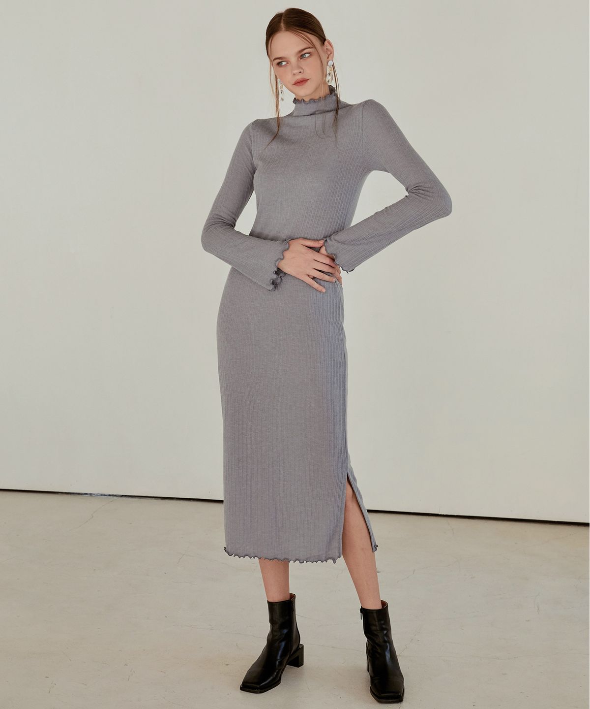 에트몽(ETMON) Layered Slim Long Dress  Light Blue