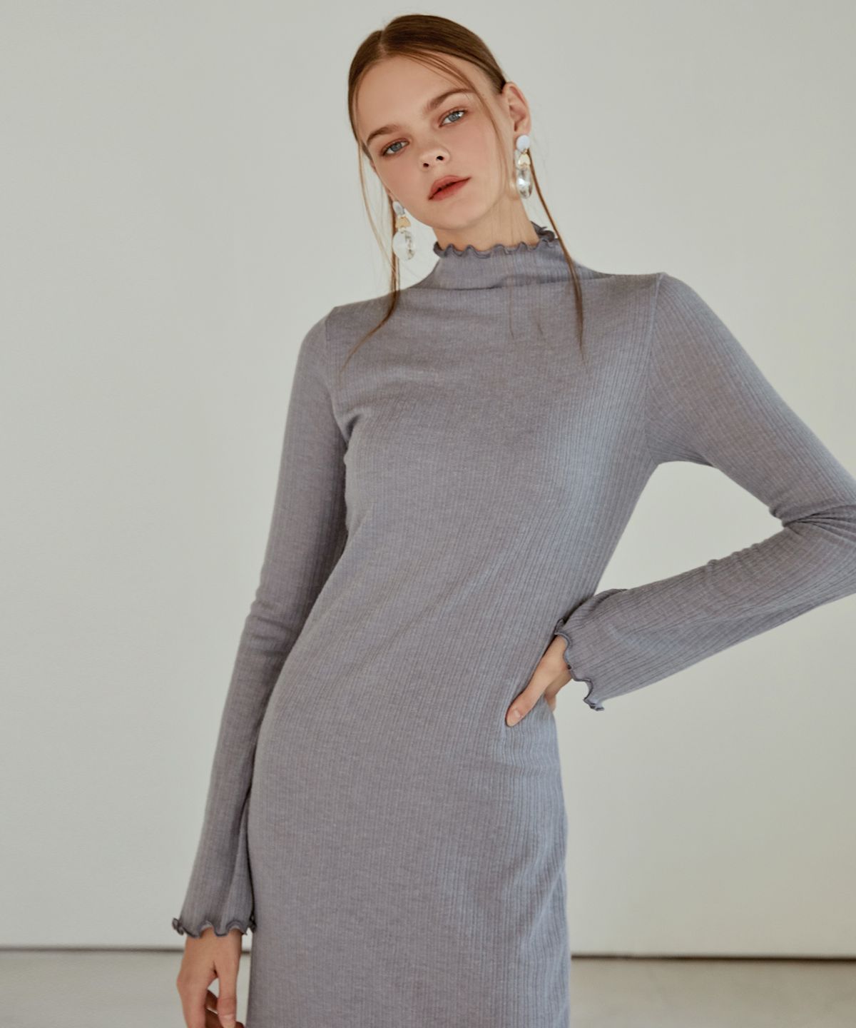 에트몽(ETMON) Layered Slim Long Dress  Light Blue