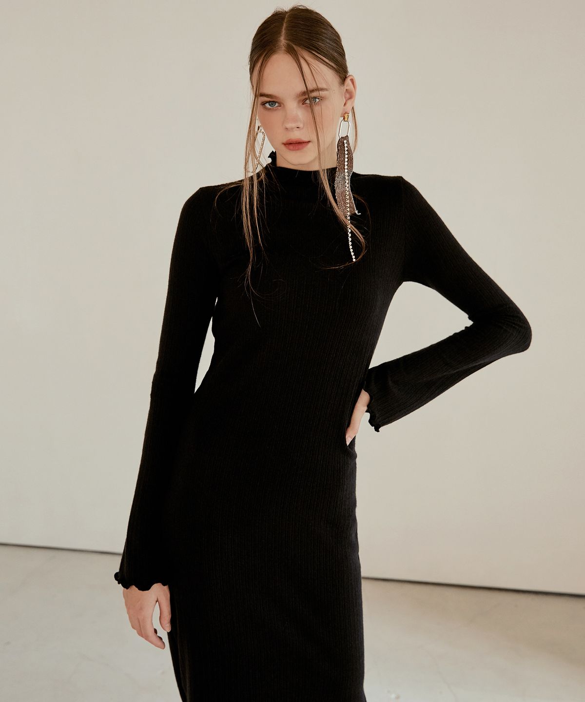 에트몽(ETMON) Layered Slim Long Dress  Black