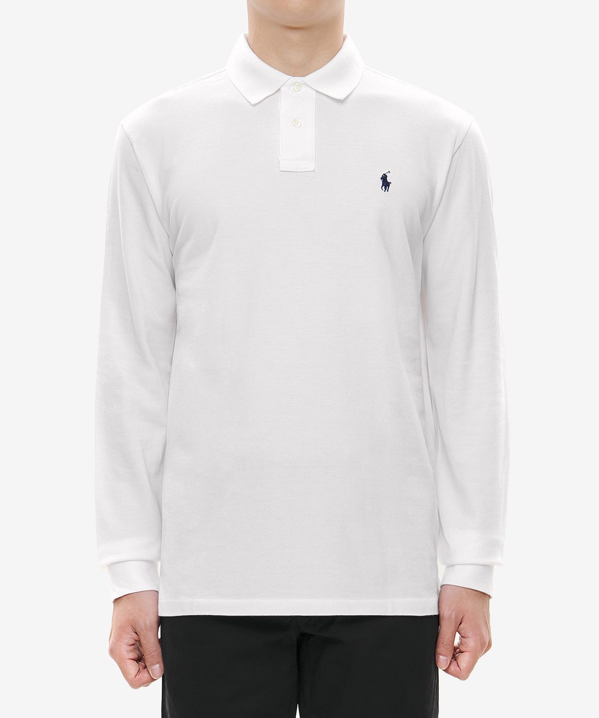 폴로 랄프 로렌(POLO RALPH LAUREN) 커스텀 슬림핏 롱 슬리브 메시 폴로 - 화이트