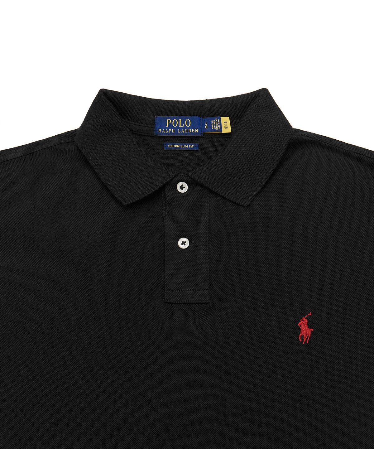 폴로 랄프 로렌(POLO RALPH LAUREN) 커스텀 슬림핏 롱 슬리브 메시 폴로 - 블랙