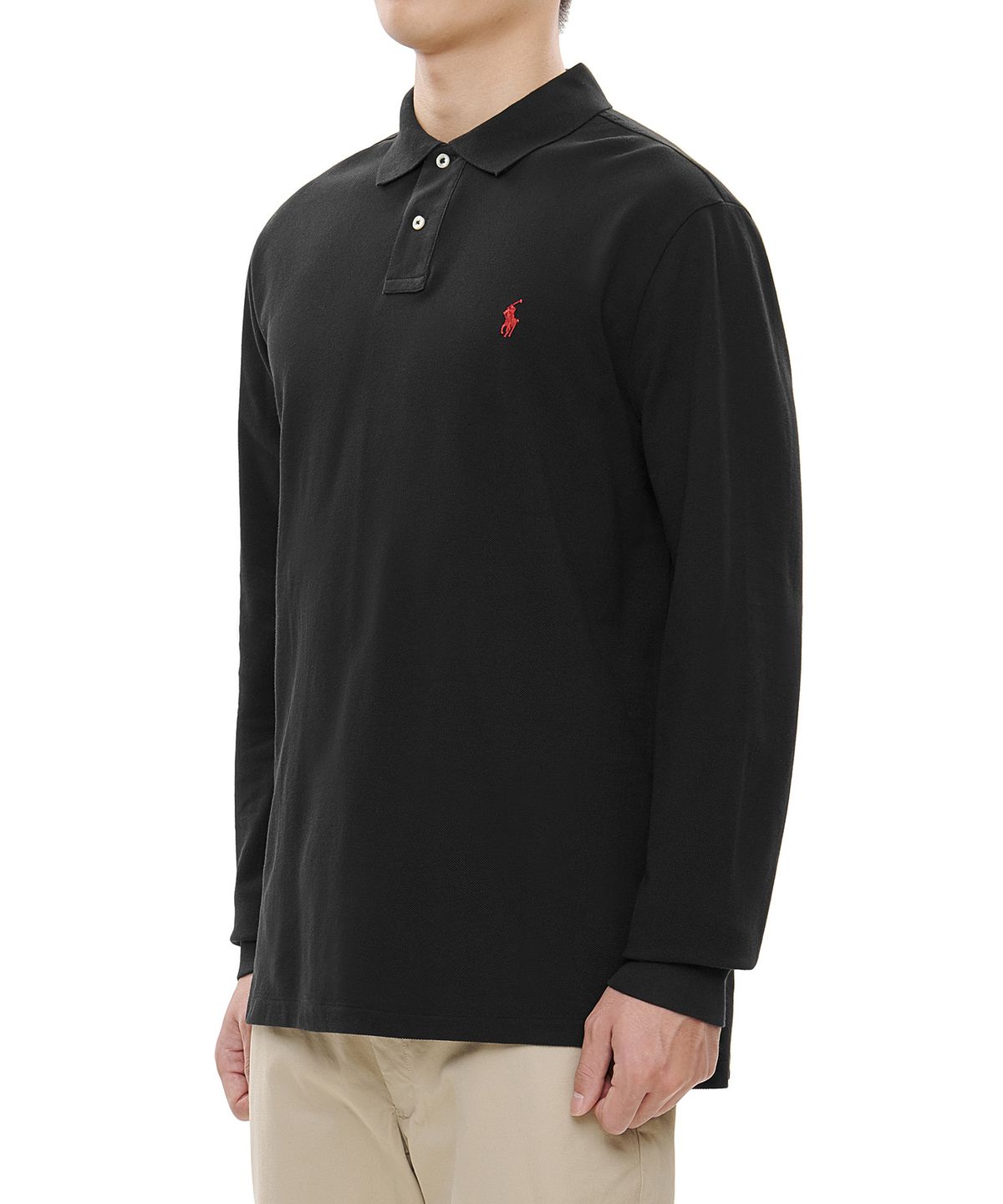 폴로 랄프 로렌(POLO RALPH LAUREN) 커스텀 슬림핏 롱 슬리브 메시 폴로 - 블랙