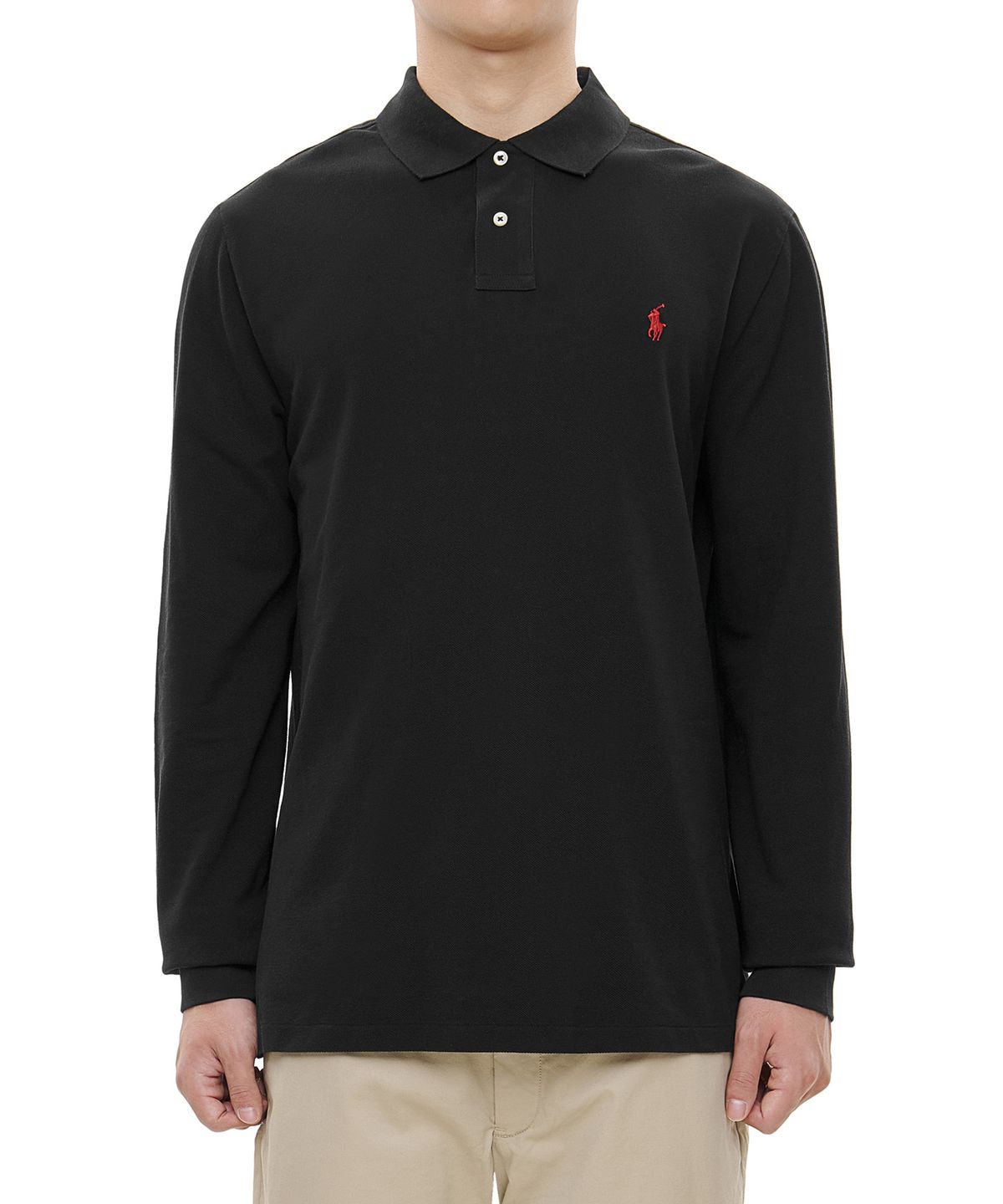 폴로 랄프 로렌(POLO RALPH LAUREN) 커스텀 슬림핏 롱 슬리브 메시 폴로 - 블랙