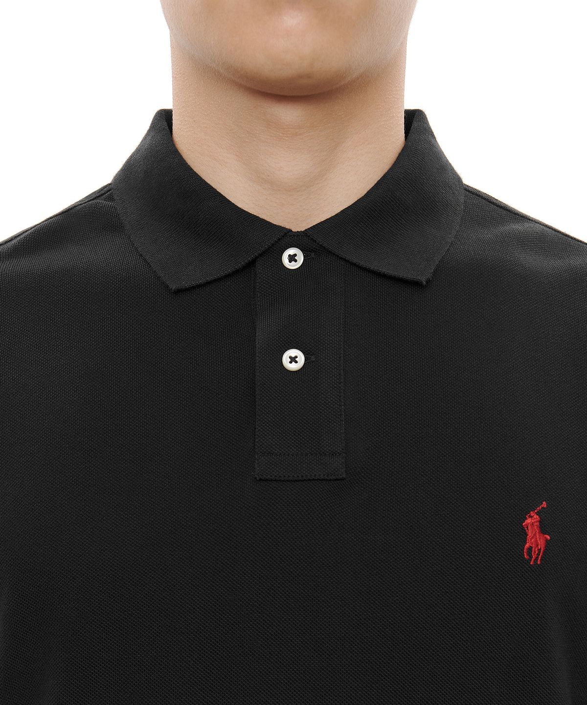폴로 랄프 로렌(POLO RALPH LAUREN) 커스텀 슬림핏 롱 슬리브 메시 폴로 - 블랙