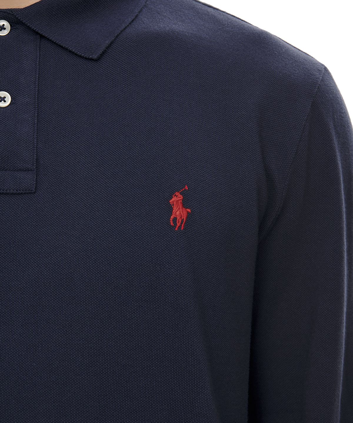 폴로 랄프 로렌(POLO RALPH LAUREN) 커스텀 슬림핏 롱 슬리브 메시 폴로 - 블루
