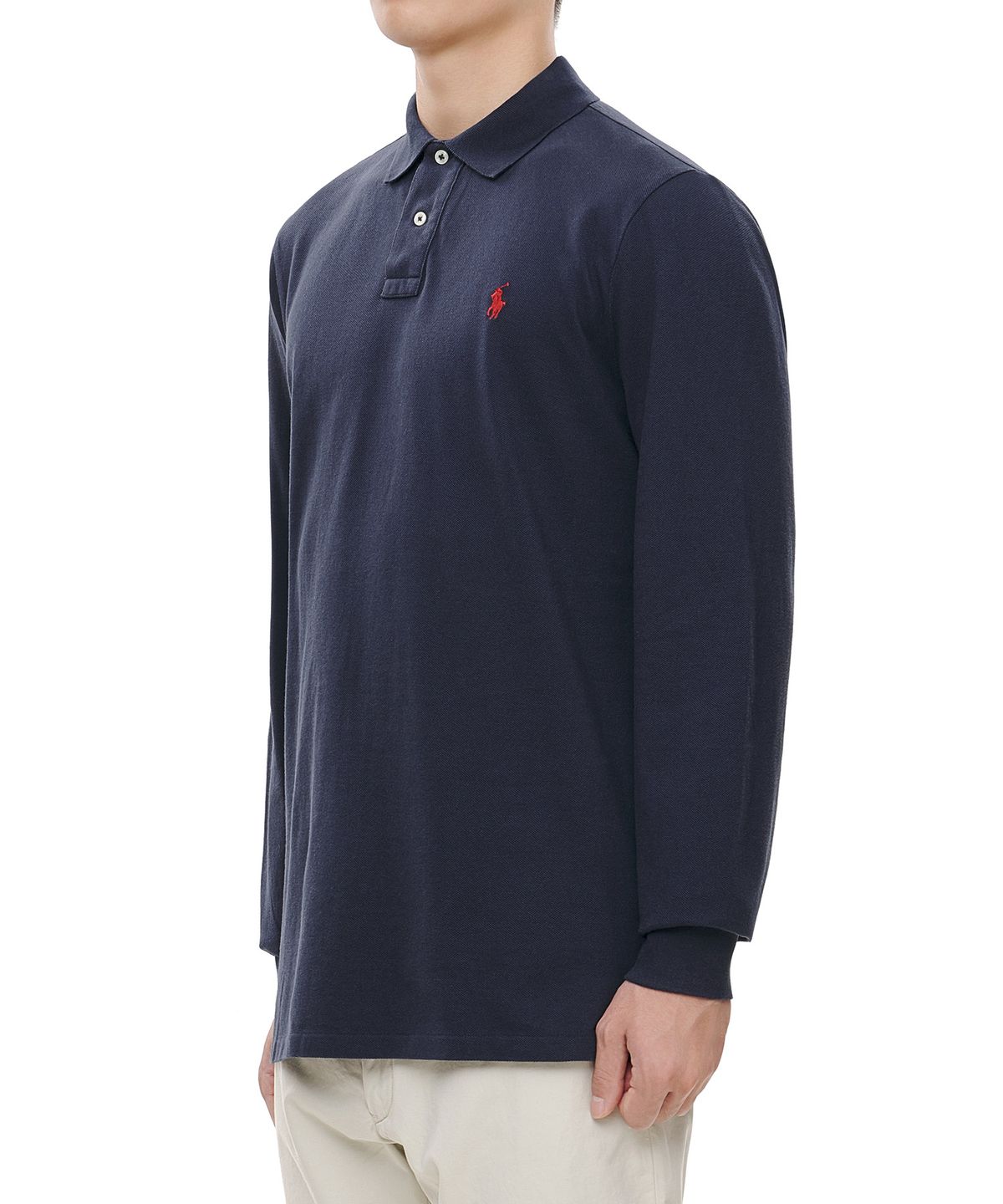 폴로 랄프 로렌(POLO RALPH LAUREN) 커스텀 슬림핏 롱 슬리브 메시 폴로 - 블루