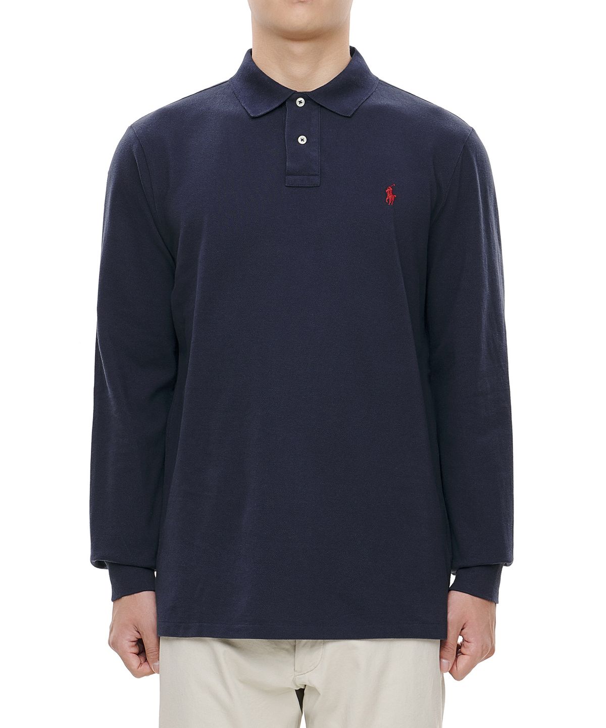폴로 랄프 로렌(POLO RALPH LAUREN) 커스텀 슬림핏 롱 슬리브 메시 폴로 - 블루