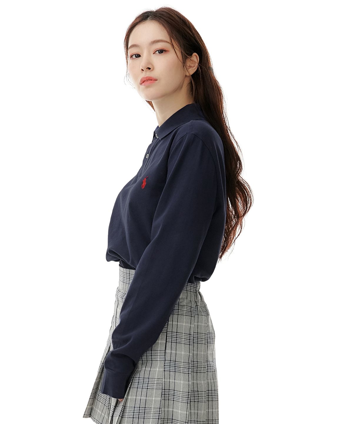 폴로 랄프 로렌(POLO RALPH LAUREN) 커스텀 슬림핏 롱 슬리브 메시 폴로 - 블루