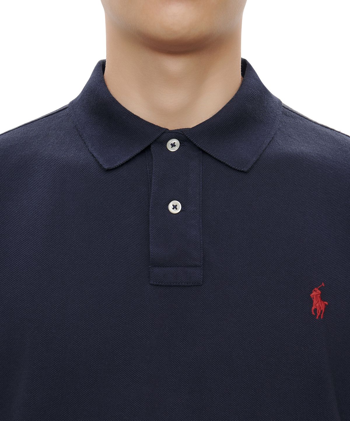 폴로 랄프 로렌(POLO RALPH LAUREN) 커스텀 슬림핏 롱 슬리브 메시 폴로 - 블루