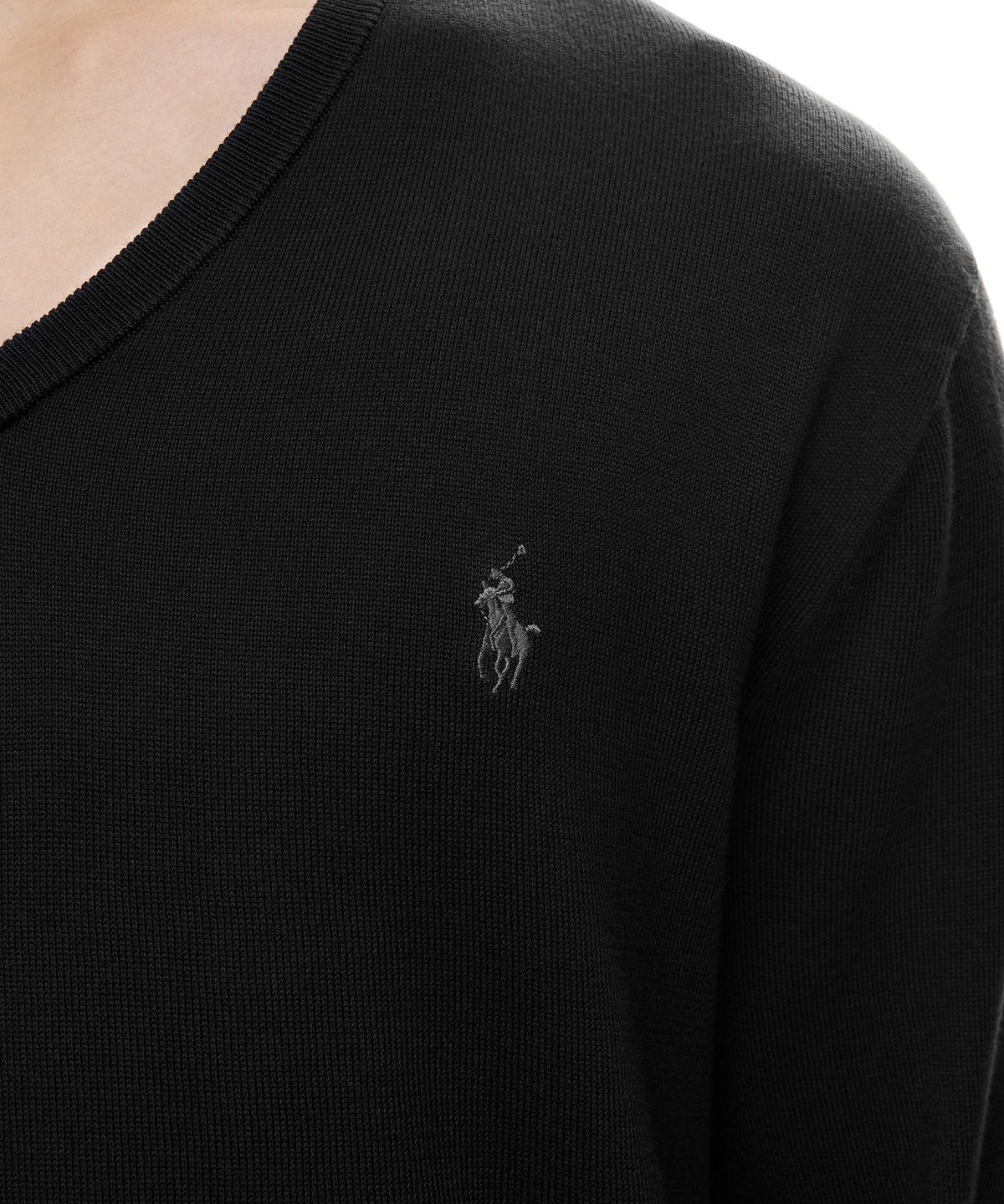 폴로 랄프 로렌(POLO RALPH LAUREN) 롱슬리브 코튼 브이넥 스웨터  - 블랙