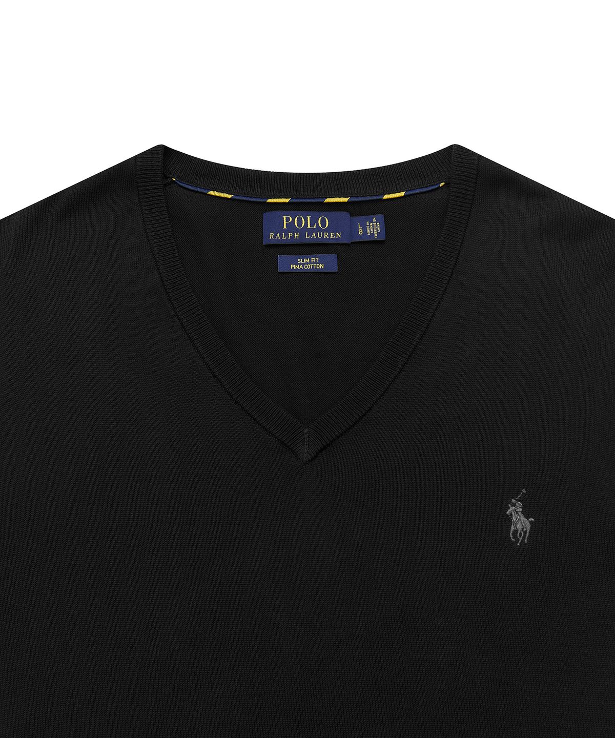 폴로 랄프 로렌(POLO RALPH LAUREN) 롱슬리브 코튼 브이넥 스웨터  - 블랙