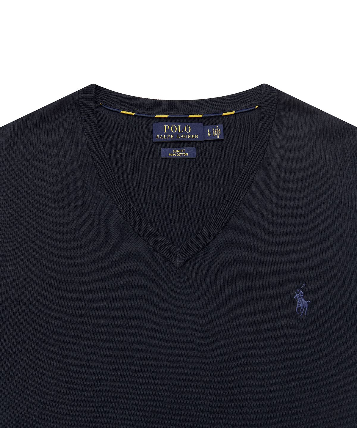 폴로 랄프 로렌(POLO RALPH LAUREN) 롱슬리브 코튼 브이넥 스웨터  - 네이비