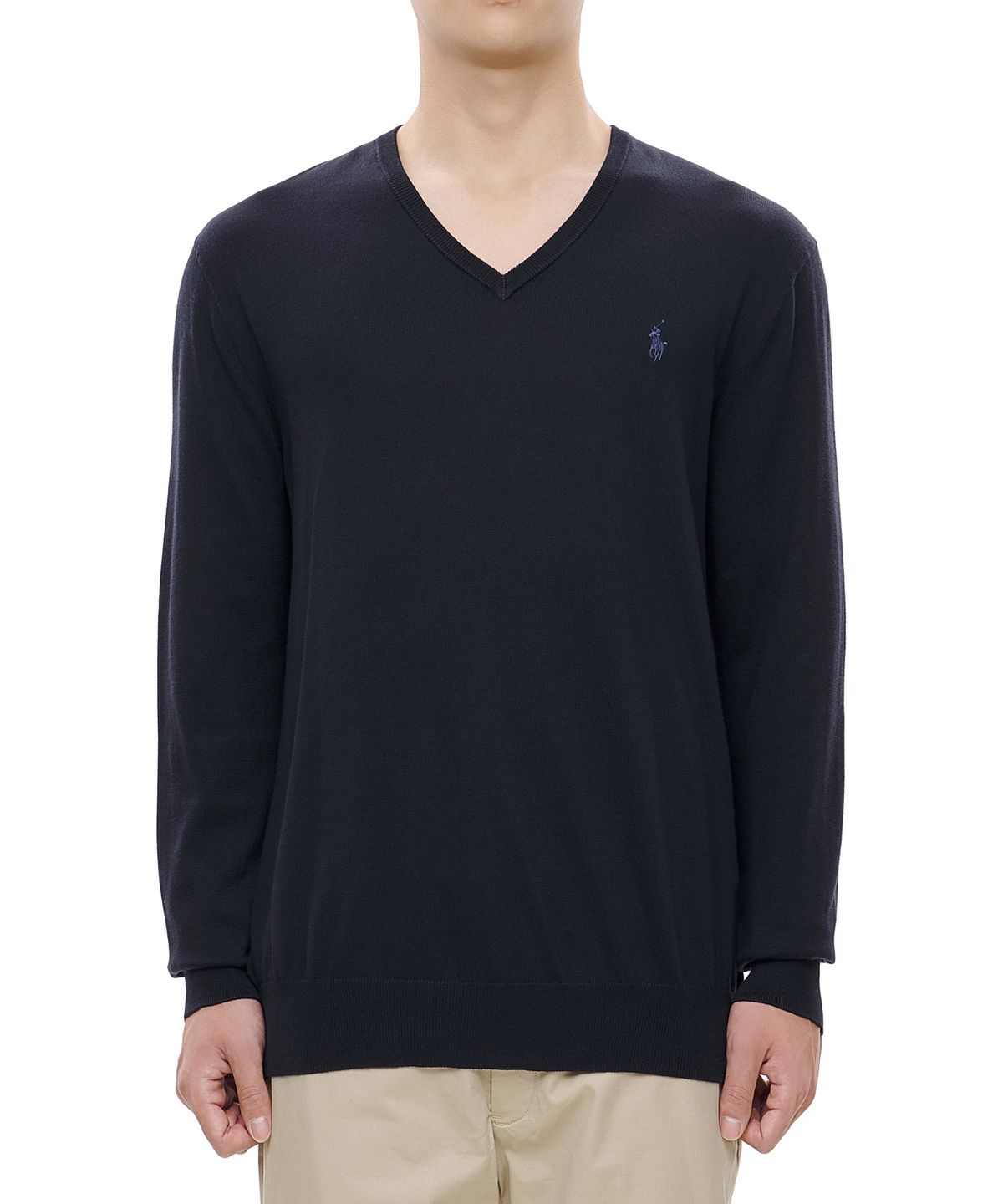 폴로 랄프 로렌(POLO RALPH LAUREN) 롱슬리브 코튼 브이넥 스웨터  - 네이비