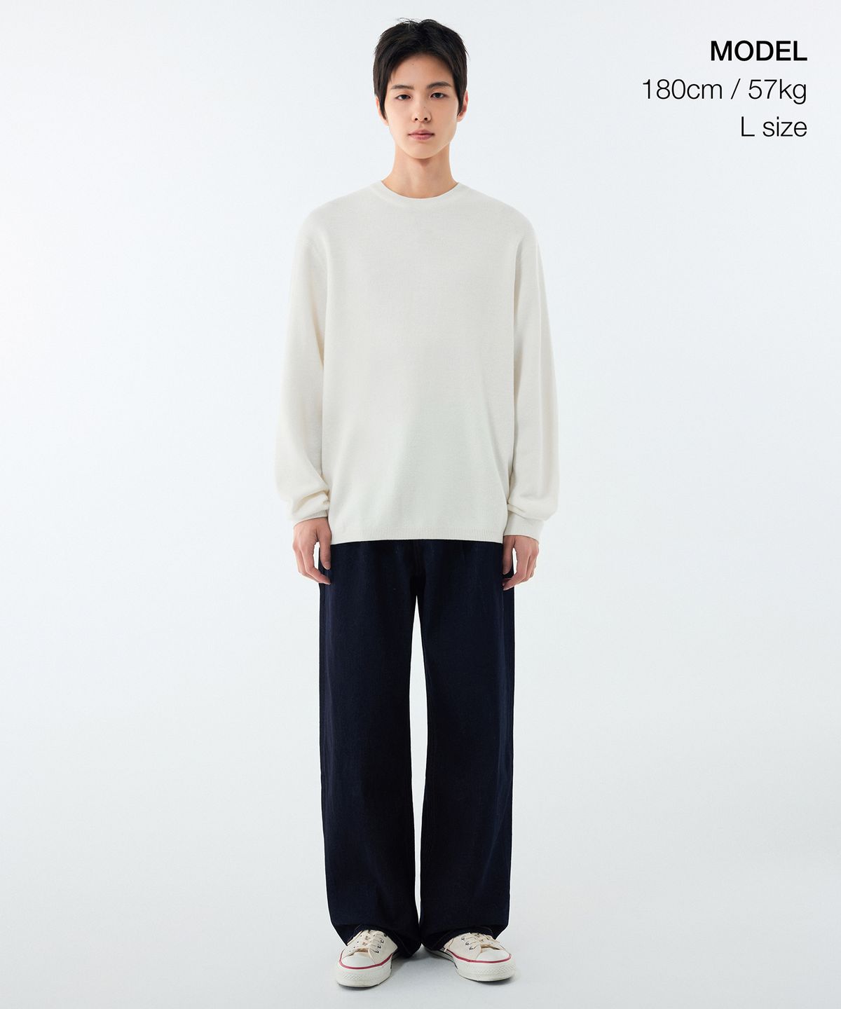 무신사 스탠다드(MUSINSA STANDARD) 미니멀 크루 넥 니트 [크림]