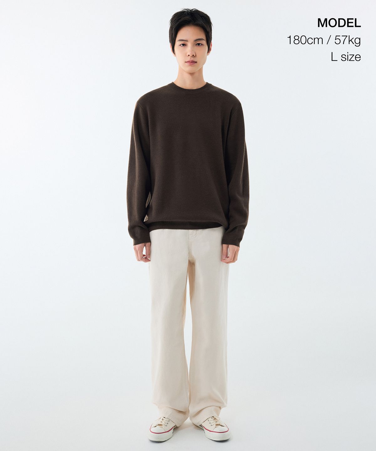 무신사 스탠다드(MUSINSA STANDARD) 미니멀 크루 넥 니트 [브라운]