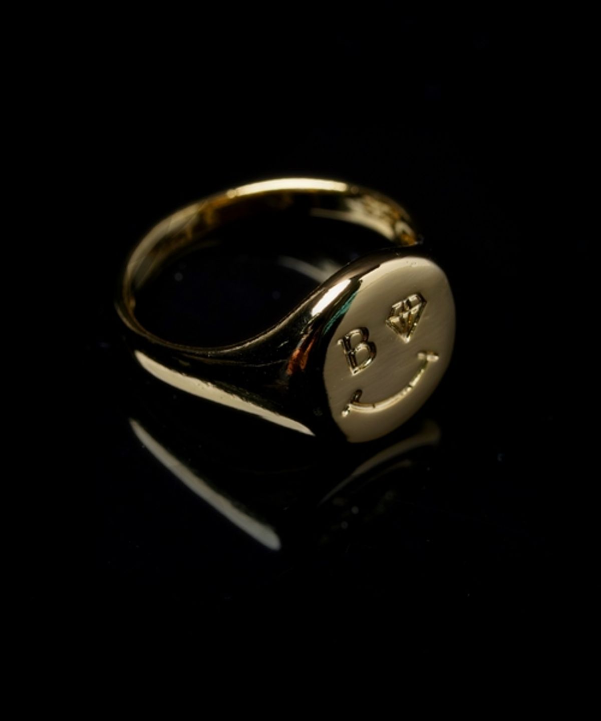 봉보(BONBEAU) Kitsch smile face point bold signet Ring 볼드 스마일 페이스 포인트 골드 반지