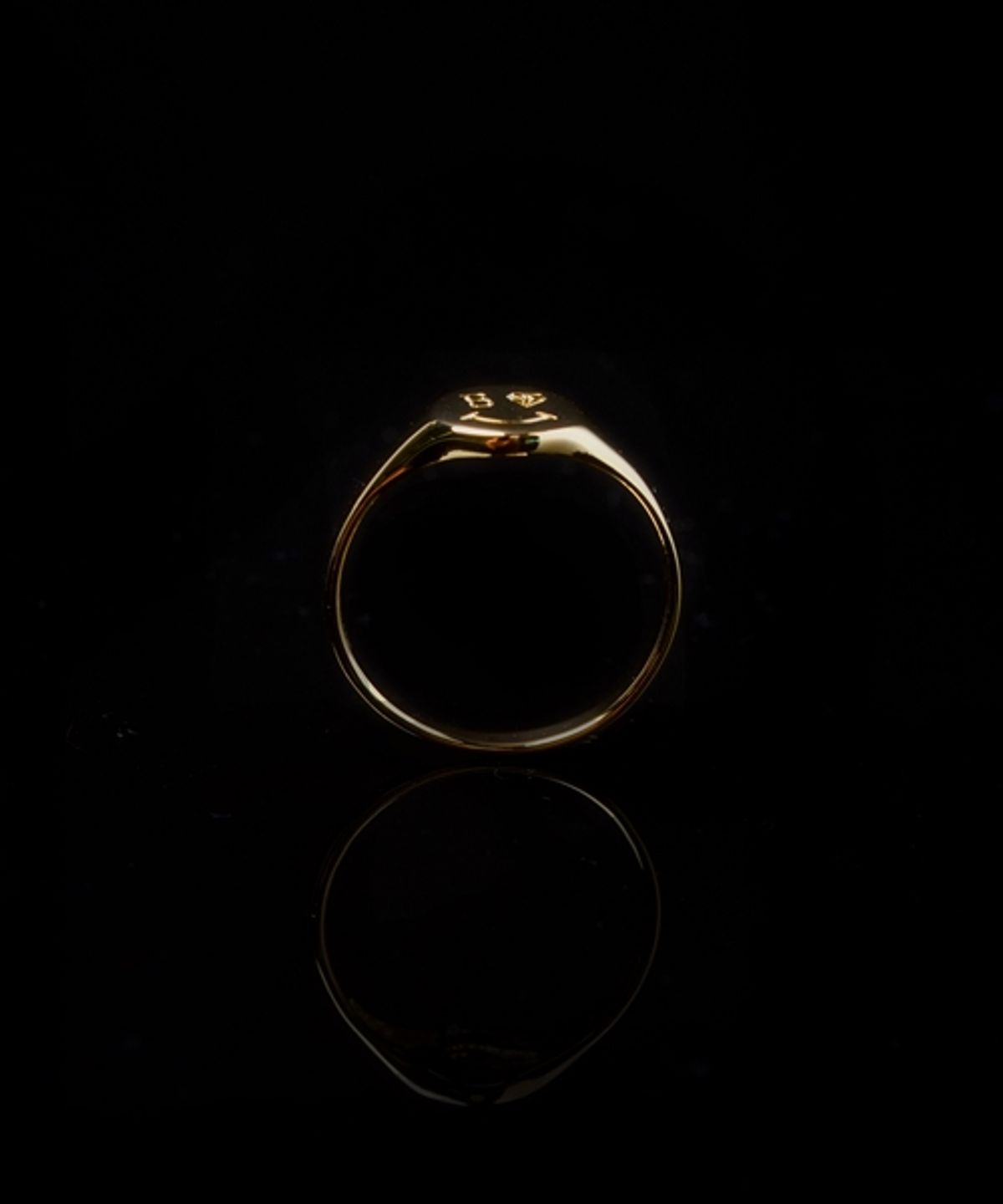 봉보(BONBEAU) Kitsch smile face point mini signet Ring 미니 스마일 페이스 포인트 골드 반지