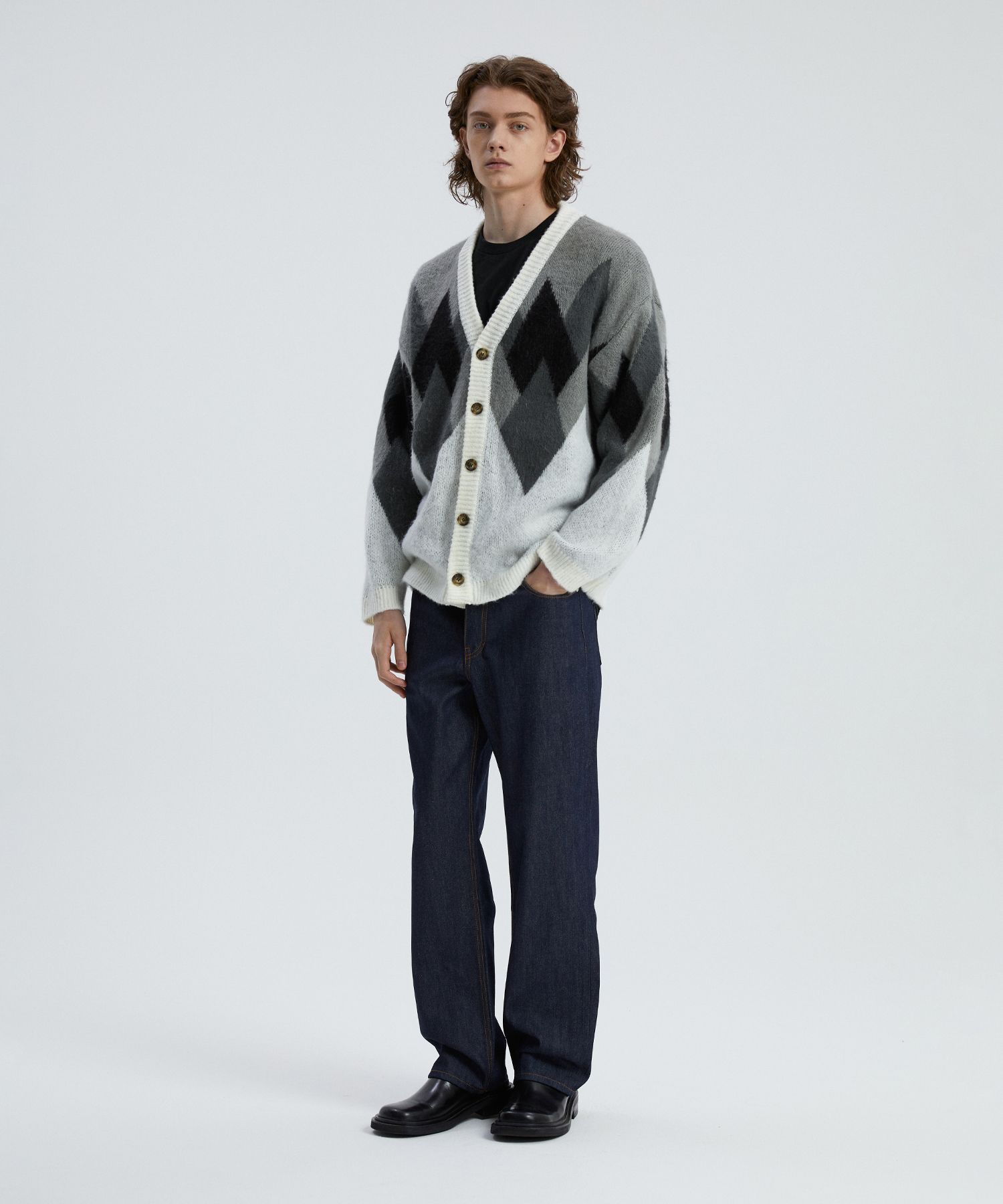 【超特価】 KNITTED | MUSINSA Bulky BLACK Cardigan Argyle Brush トップス