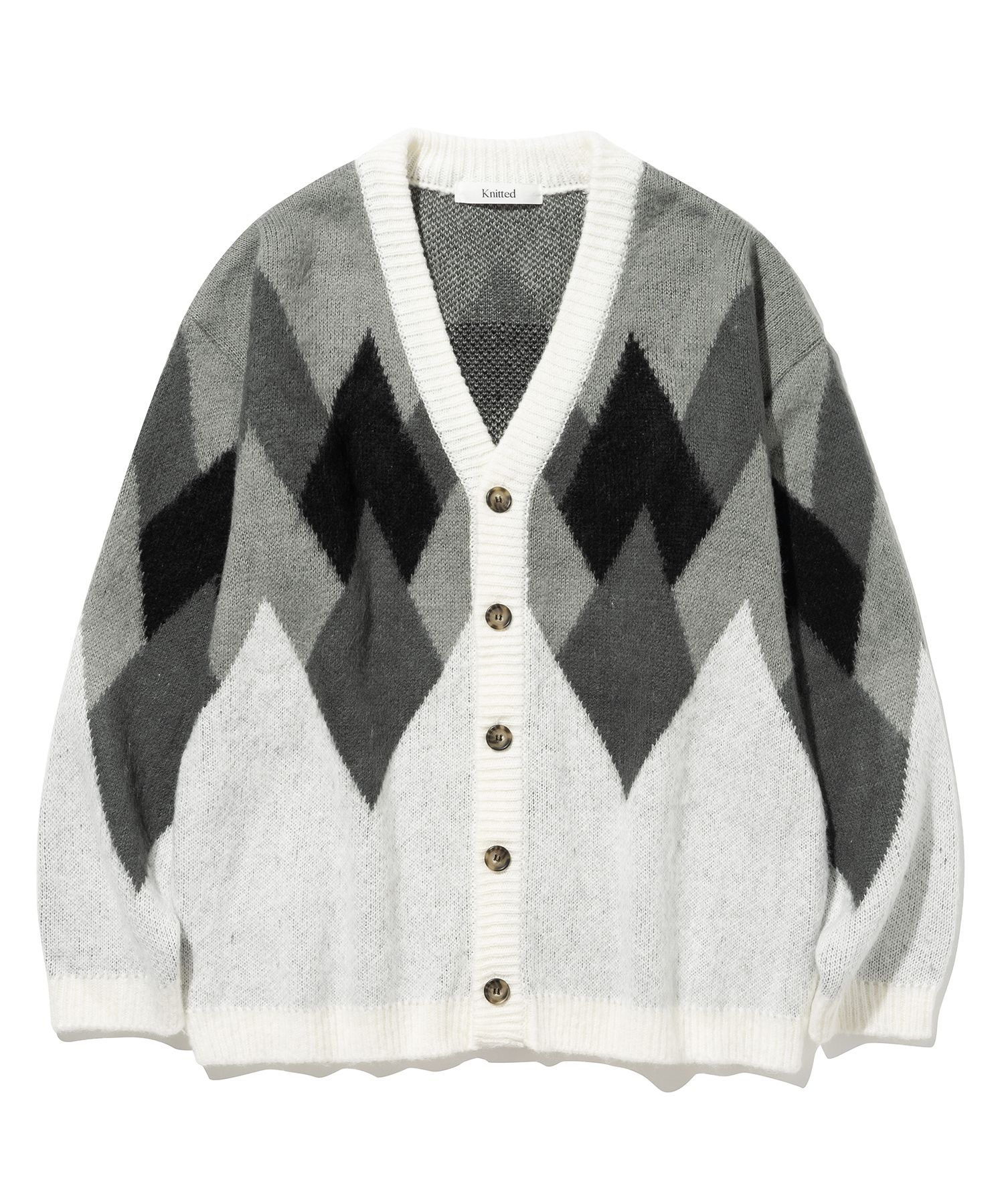 KNITTEDのunisex Bulky Brush Argyle Knit 全4色 MUSINSA | KNITTED Bulky Brush Argyle Cardigan BLACK