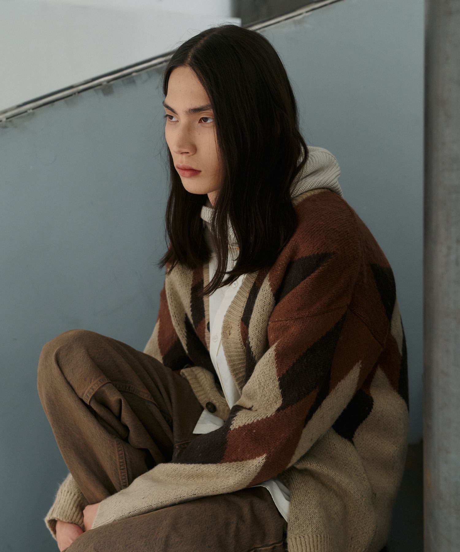 BTS着用BRAND★関税込★KNITTED★BULKY BRUSH ARGYLE CARDIGA.N BTS着用BRAND☆関税込☆KNITTED☆BULKY BRUSH ARGYLE CARDIGA.N
