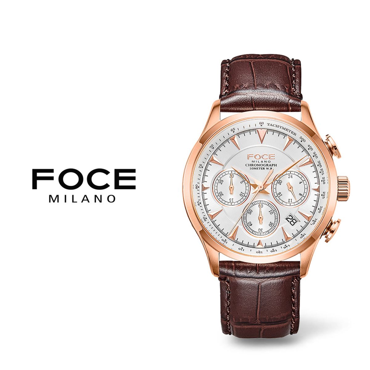 포체(FOCE) 43mm 남성 크로노그래프 가죽시계 FM7556L-RG