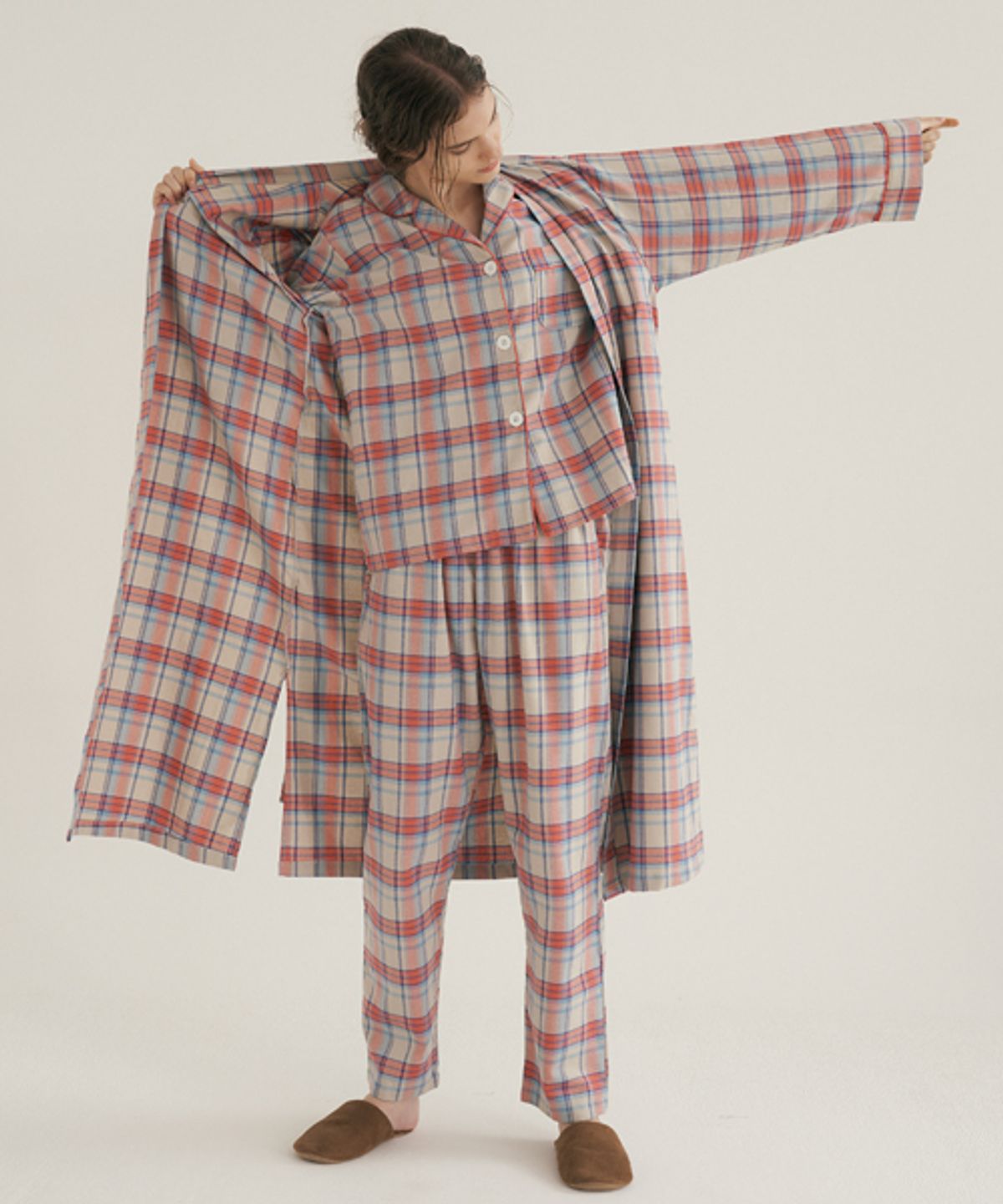 조스라운지(JO'S LOUNGE) (w) Coral Plaid Robe
