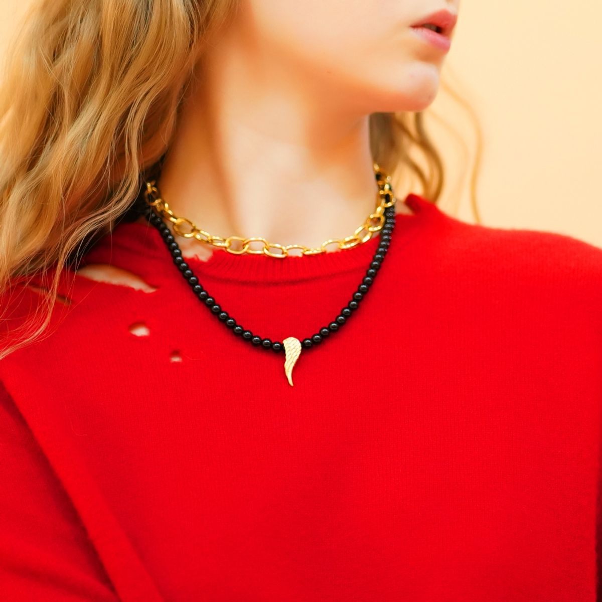 봉보(BONBEAU) Black bold glassball gold pendant point Necklace 6mm 블랙 글라스볼 3type 팬던트 포인트 목걸이