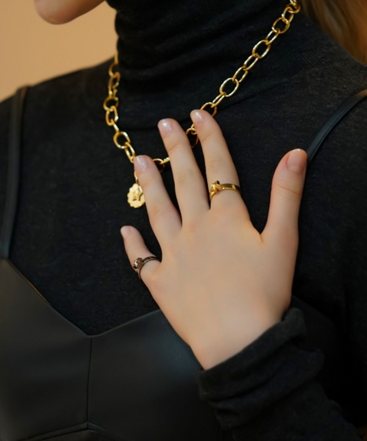 봉보(BONBEAU) Double star point chic simple Ring 별 포인트 유니크 볼드 반지