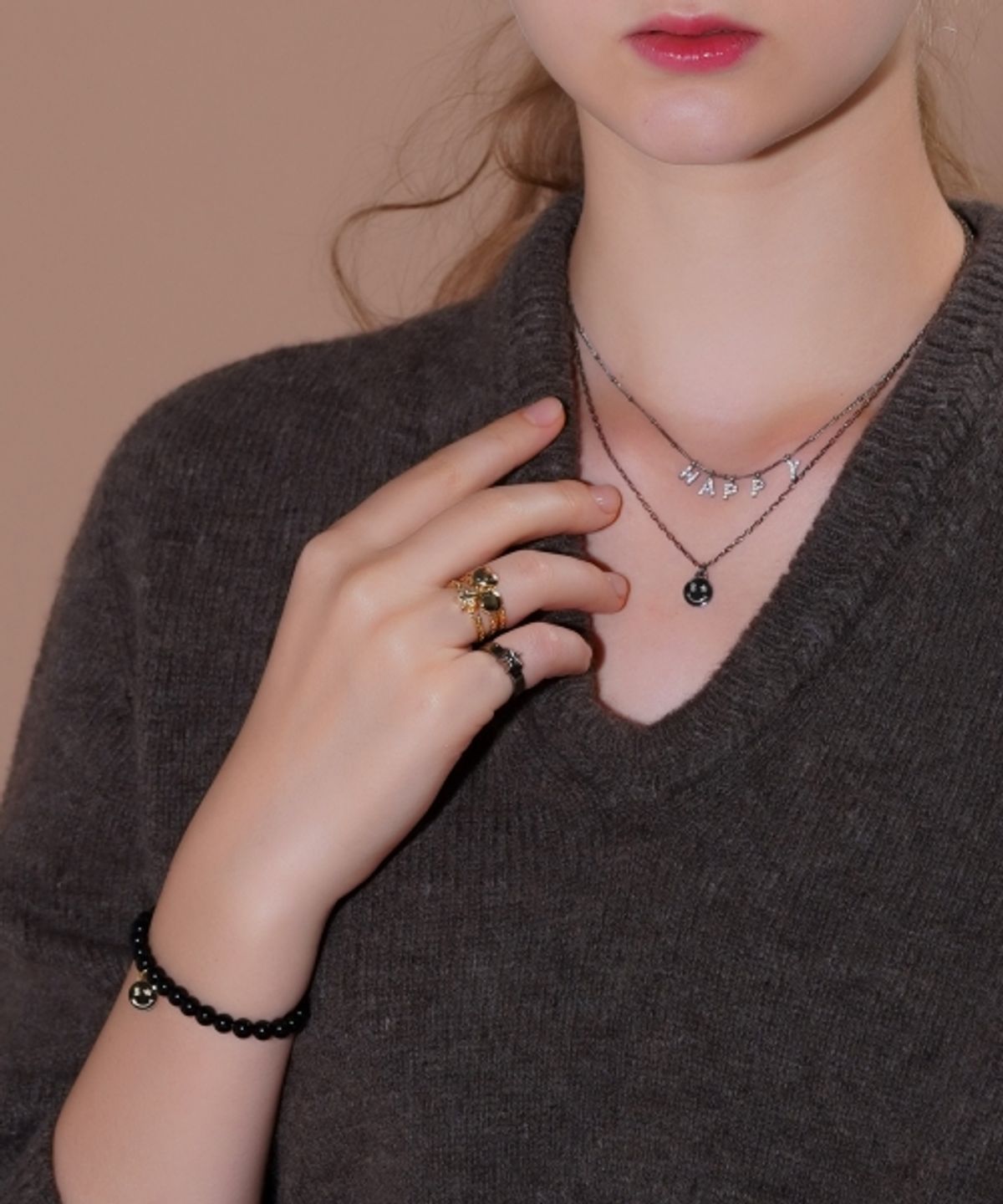 봉보(BONBEAU) Double star point chic simple Ring 별 포인트 유니크 볼드 반지