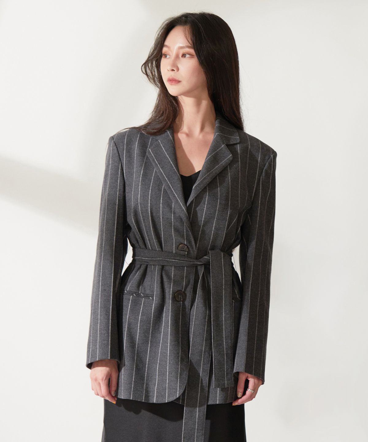 엔오티(NOT) Striped belted wool Jacket