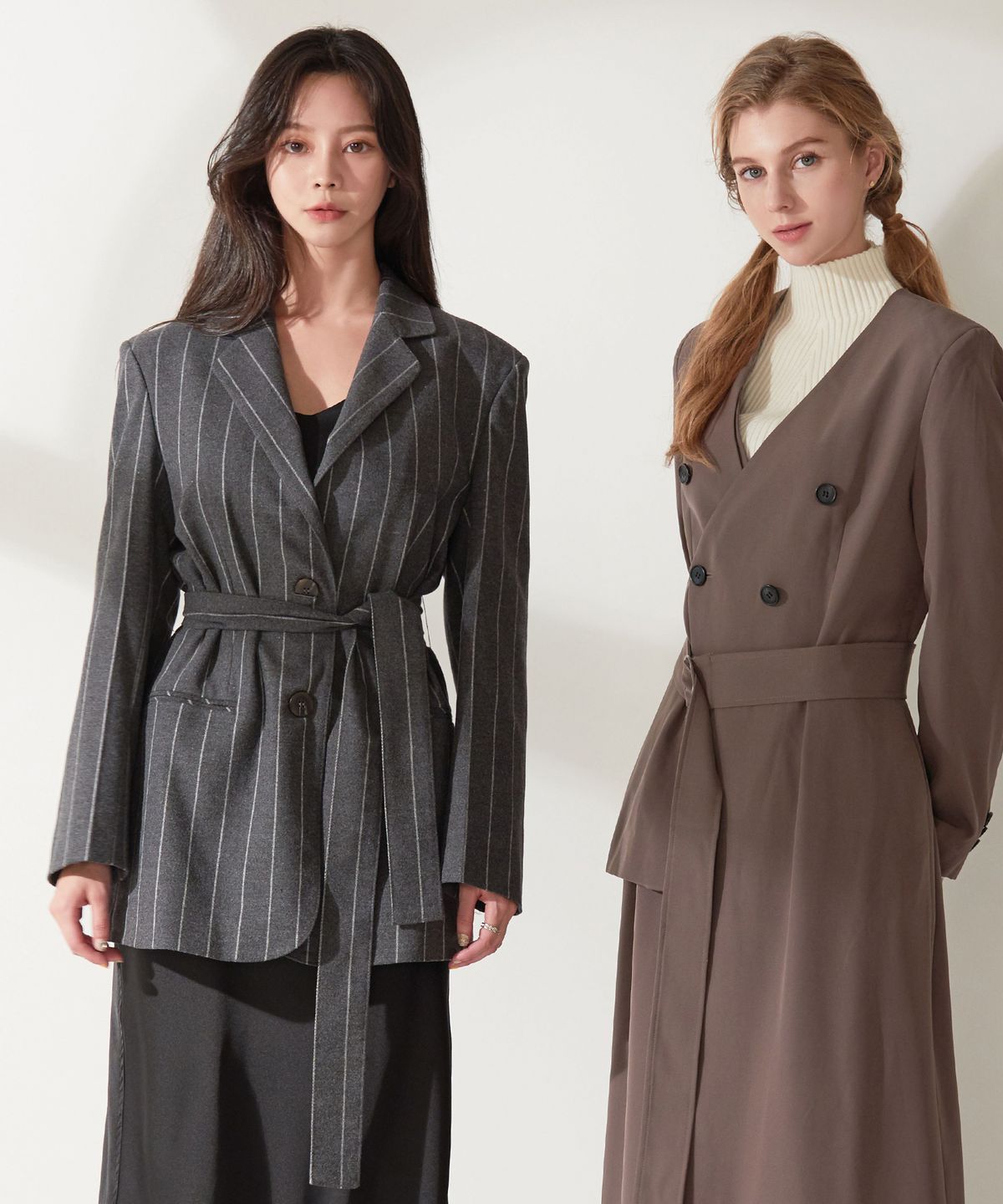 엔오티(NOT) Striped belted wool Jacket