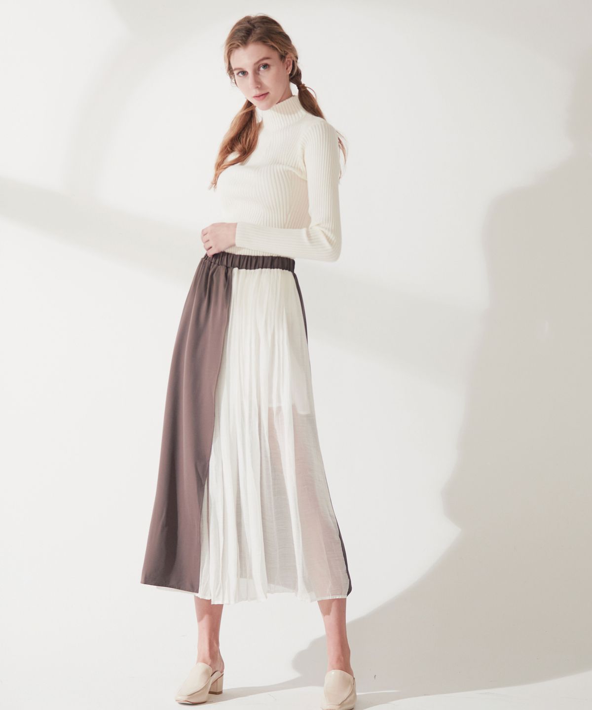 엔오티(NOT) Unbalanced Length Suit + See-through Detail Skirt