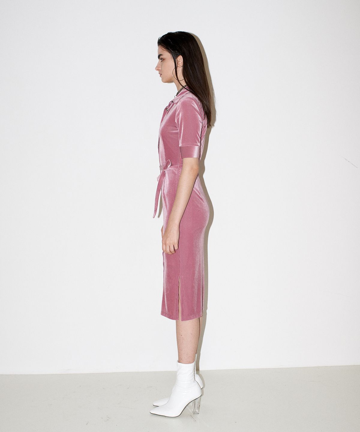 채뉴욕(CHAENEWYORK) Front open velvet dress [Pink]