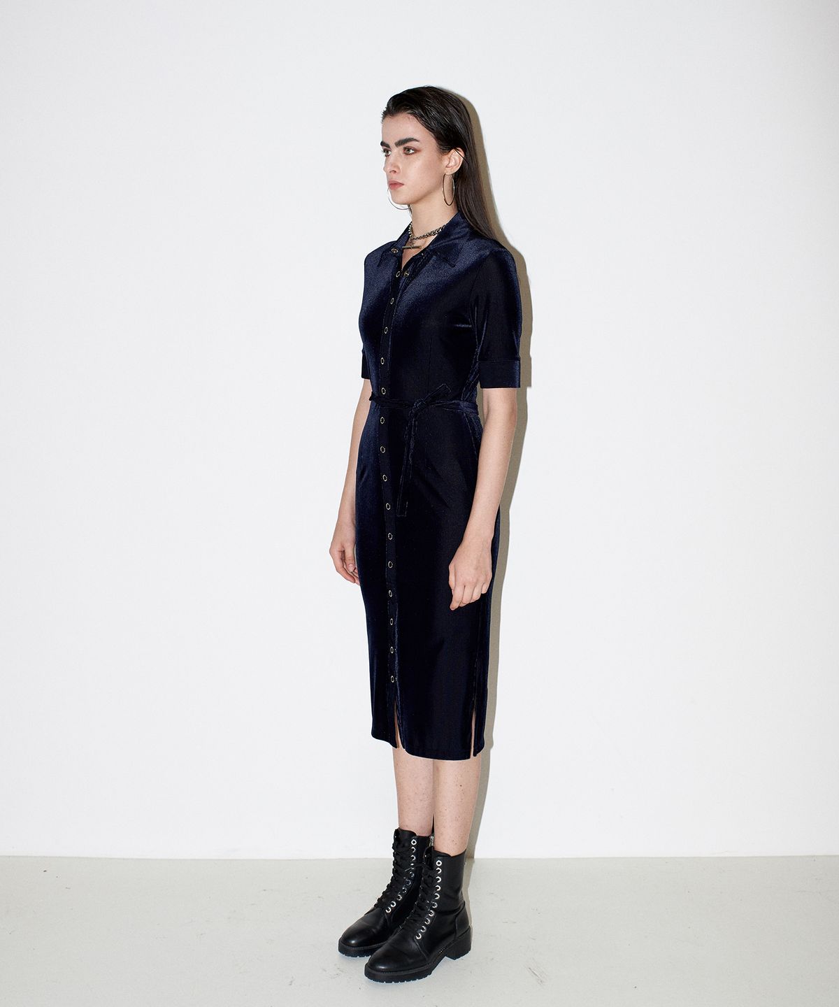 채뉴욕(CHAENEWYORK) Front open velvet dress [Navy]