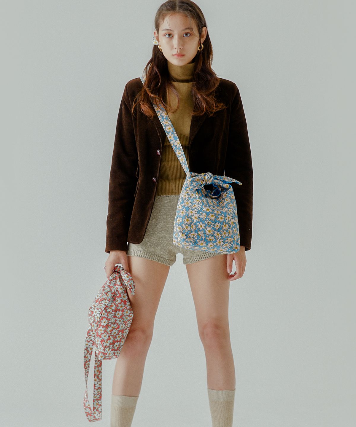 썸띵굿(SOMETHING GOOD) Corduroy Daisy Tie Eco Bag Mini Cross- 3 Color