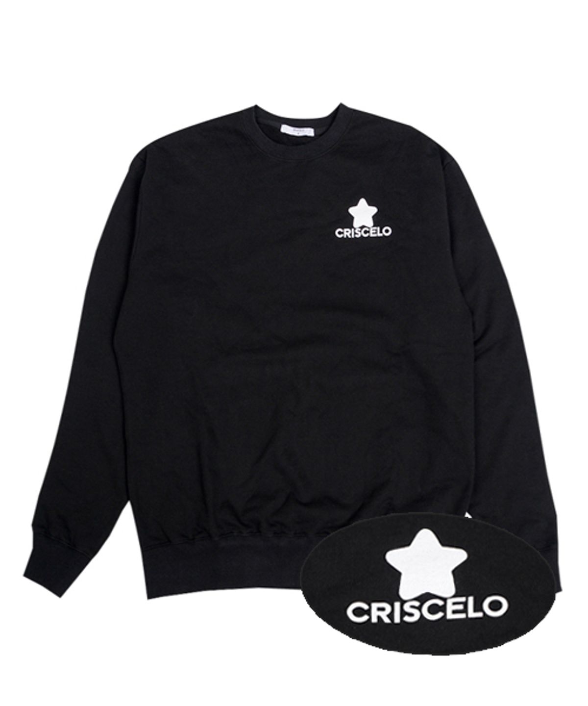 크리스첼로(CRISCELO) (공용) 슈퍼 스타 맨투맨 - (BLACK 헤비 기모 오버핏)